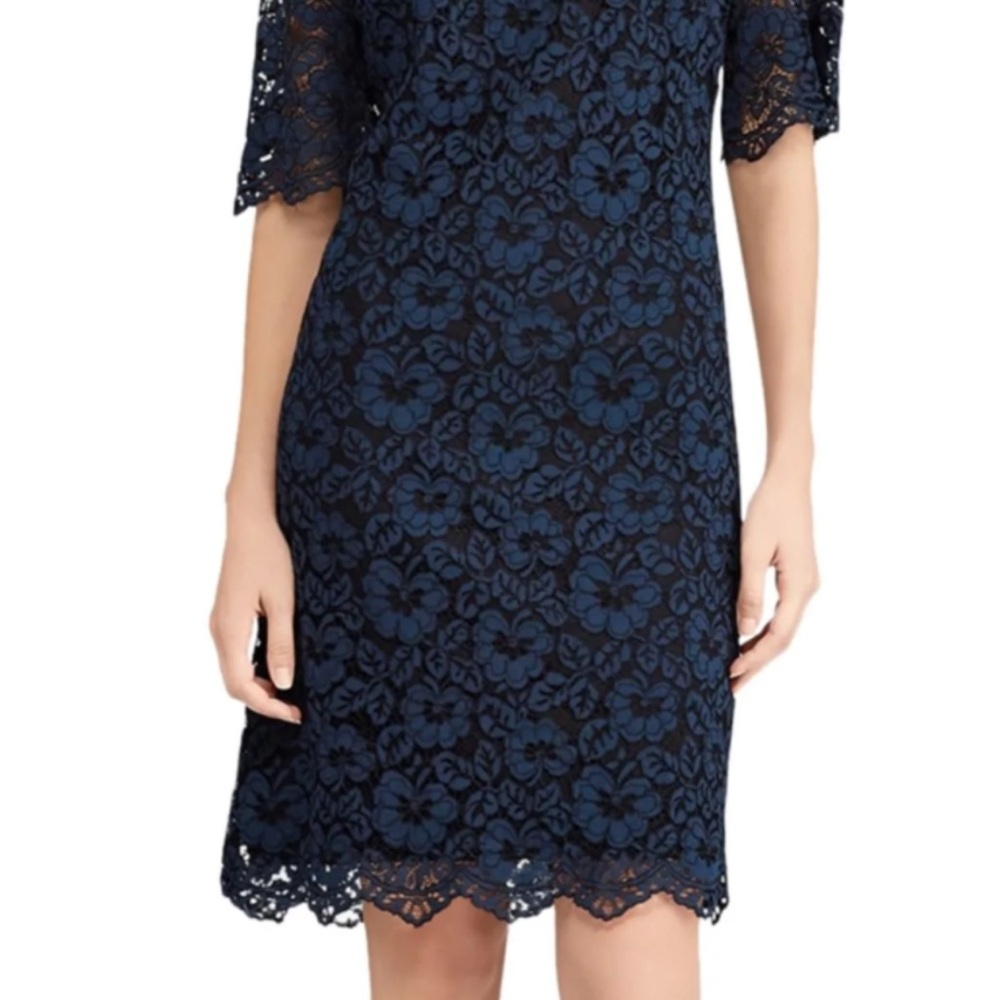 American Living Navy Floral Lace Midi Dress